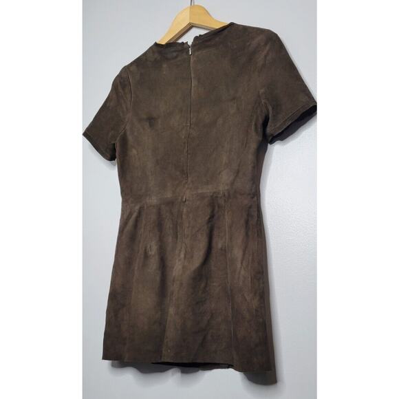 Muubaa Dress Womens 4 Brown Gray Suede Mini Tunic Dark Academia Leather Top Tee - Picture 6 of 7